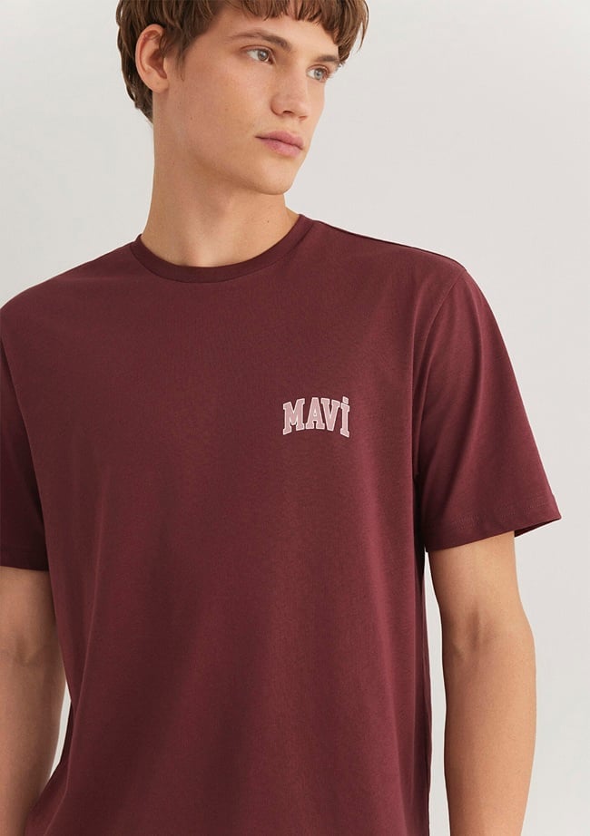  Mavi Mavi Logo Baskılı Bordo Tişört Regular Fit / Normal Kesim 0611714-70396