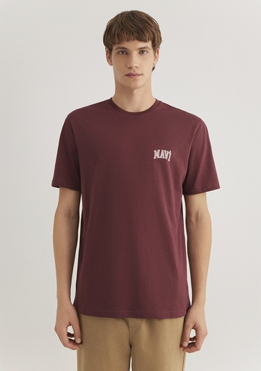  Mavi Mavi Logo Baskılı Bordo Tişört Regular Fit / Normal Kesim 0611714-70396
