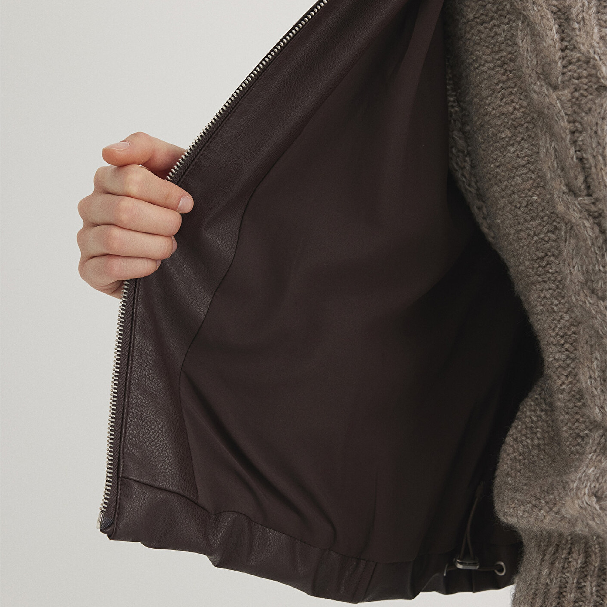 Mavi Kahverengi Suni Deri Ceket Oversize / Geniş Kesim 1110614-88083