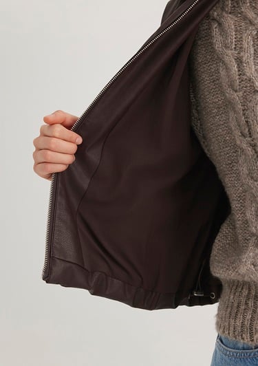  Mavi Kahverengi Suni Deri Ceket Oversize / Geniş Kesim 1110614-88083