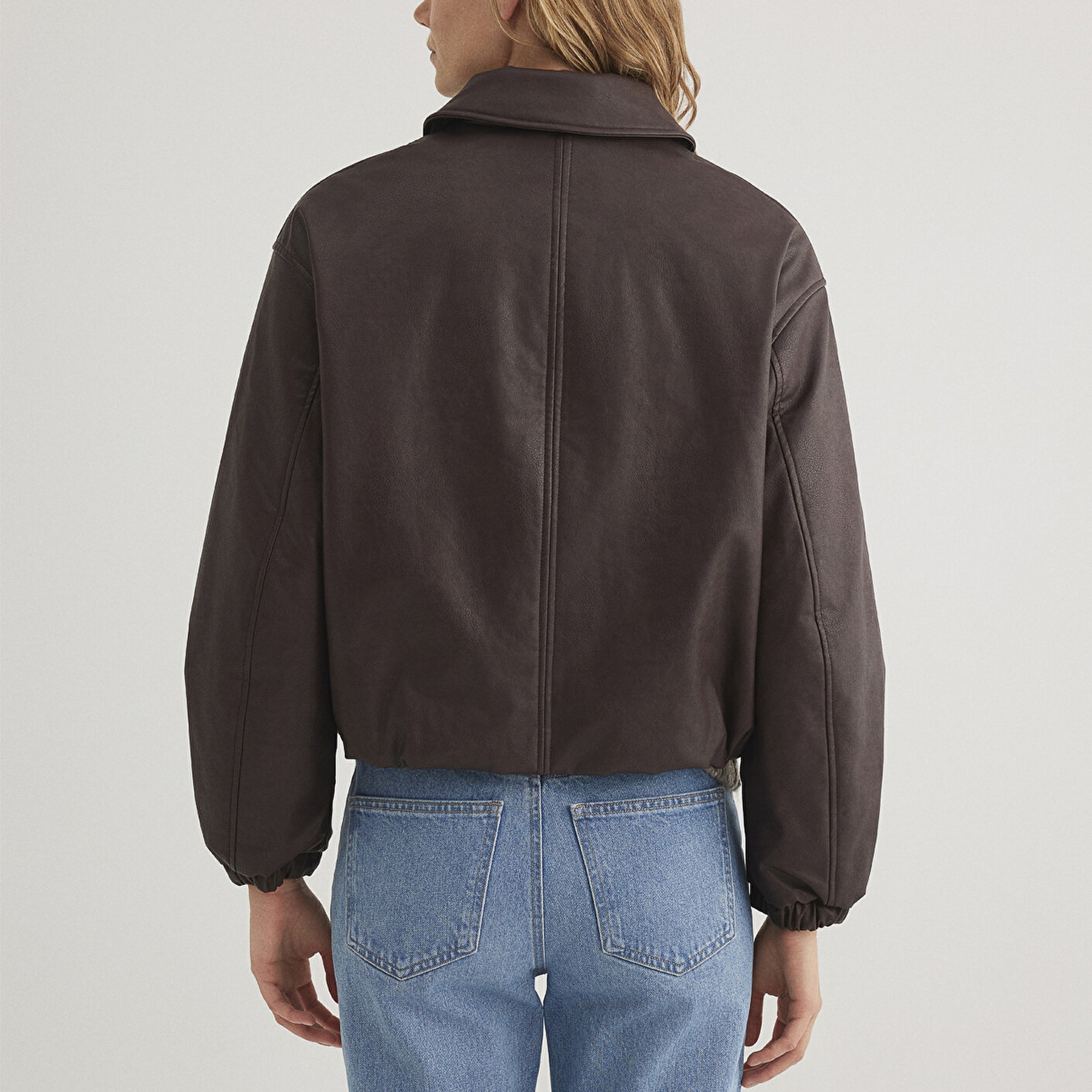 Mavi Kahverengi Suni Deri Ceket Oversize / Geniş Kesim 1110614-88083