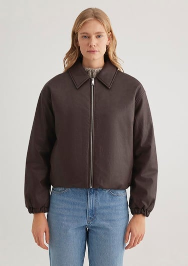  Mavi Kahverengi Suni Deri Ceket Oversize / Geniş Kesim 1110614-88083