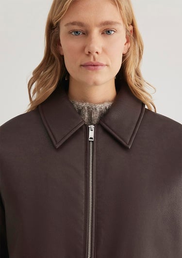  Mavi Kahverengi Suni Deri Ceket Oversize / Geniş Kesim 1110614-88083