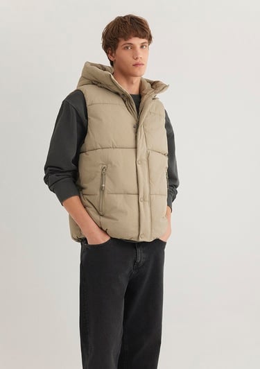  Mavi Kapüşonlu Bej Şişme Yelek Regular Fit / Normal Kesim 0110306-86749