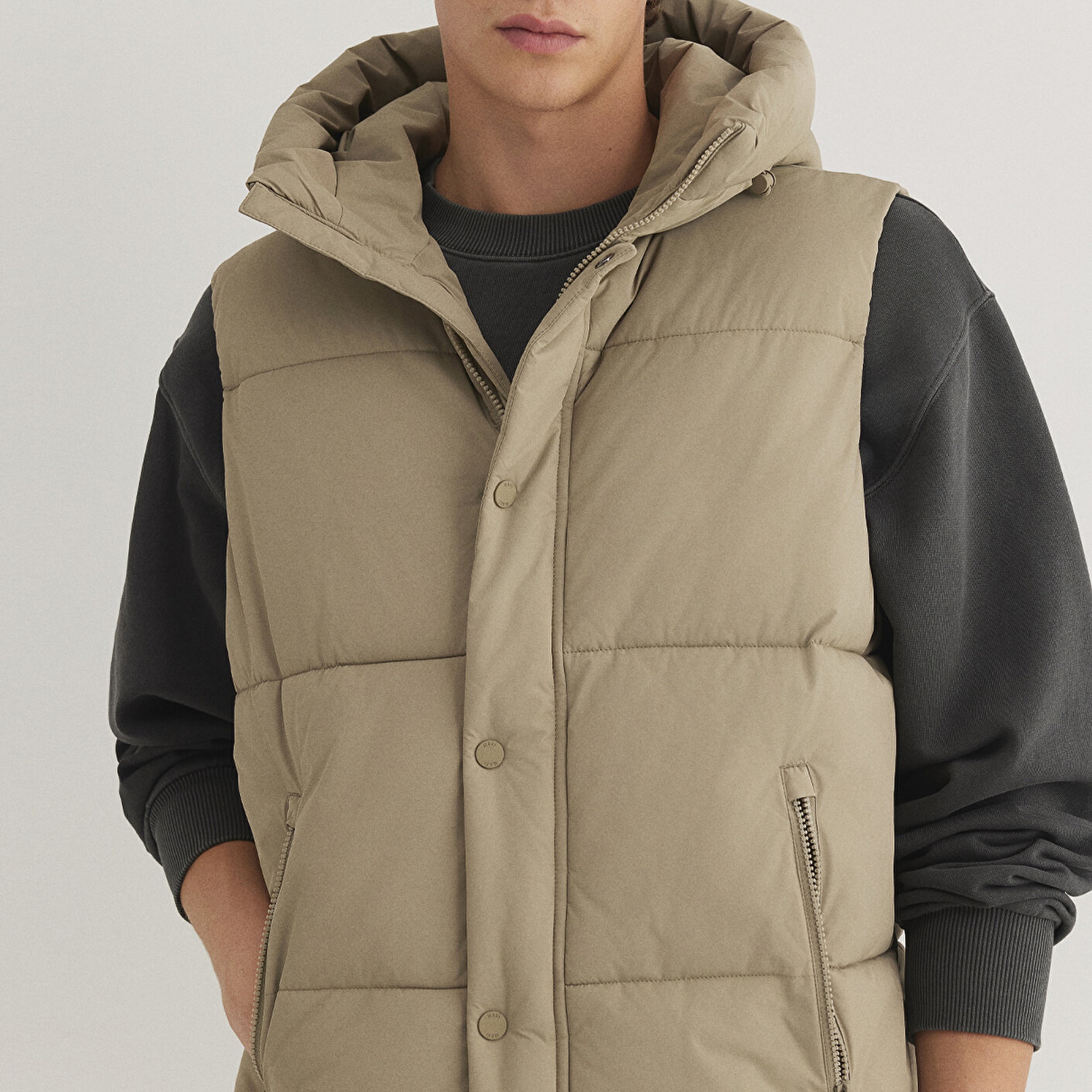 Mavi Kapüşonlu Bej Şişme Yelek Regular Fit / Normal Kesim 0110306-86749