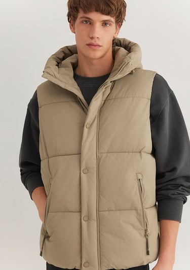  Mavi Kapüşonlu Bej Şişme Yelek Regular Fit / Normal Kesim 0110306-86749