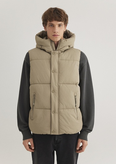  Mavi Kapüşonlu Bej Şişme Yelek Regular Fit / Normal Kesim 0110306-86749