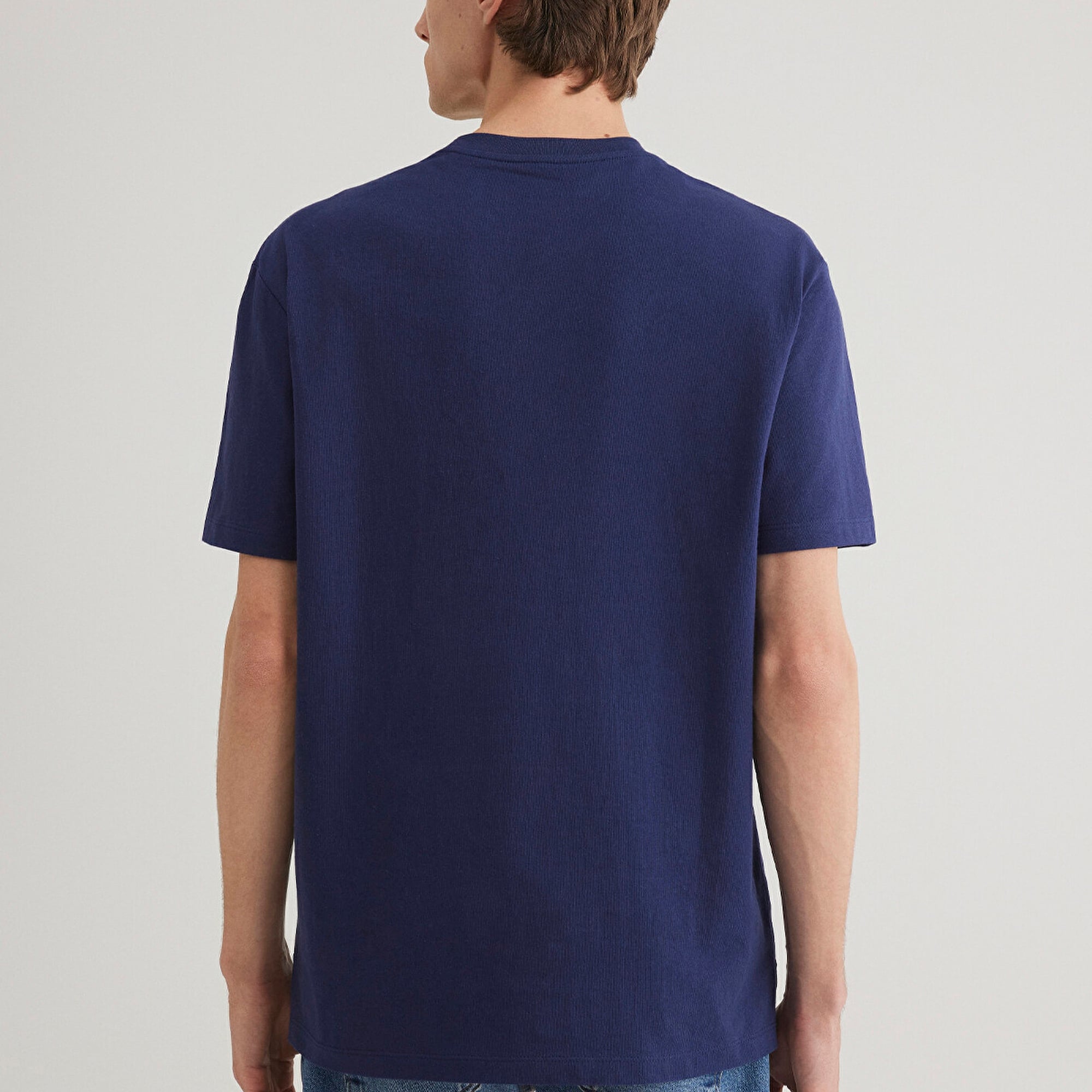 Mavi Cep Detaylı Lacivert Basic Tişört Loose Fit / Bol Rahat Kesim 066248-84371