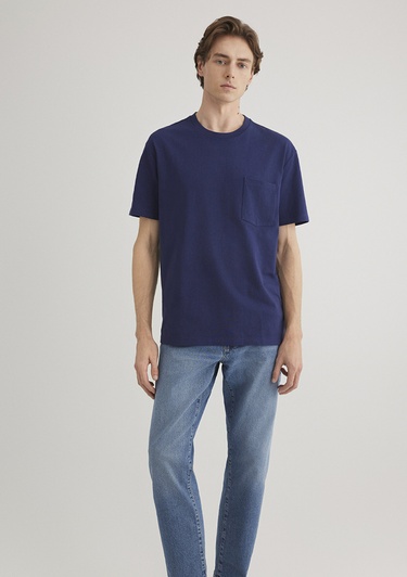  Mavi Cep Detaylı Lacivert Basic Tişört Loose Fit / Bol Rahat Kesim 066248-84371