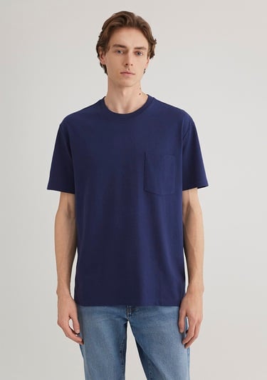  Mavi Cep Detaylı Lacivert Basic Tişört Loose Fit / Bol Rahat Kesim 066248-84371