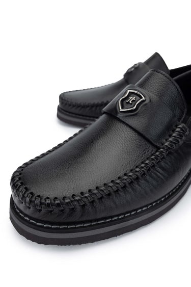  Tamer Tanca Erkek Hakiki Deri Siyah Deri Loafer Ayakkabı