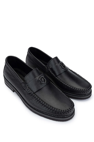  Tamer Tanca Erkek Hakiki Deri Siyah Deri Loafer Ayakkabı
