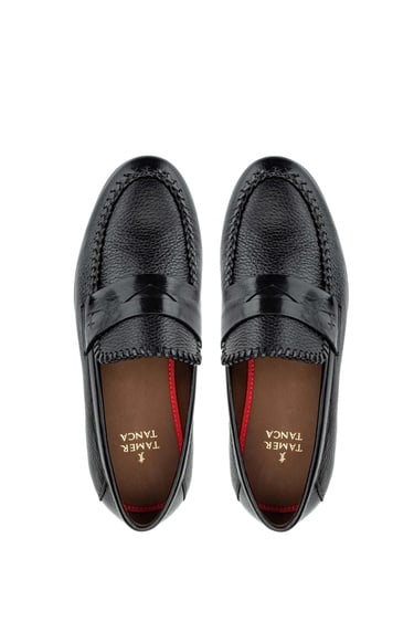  Tamer Tanca Erkek Hakiki Deri Siyah Loafer Ayakkabı