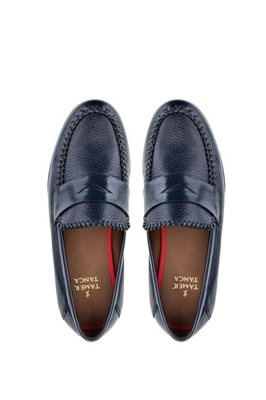  Tamer Tanca Erkek Hakiki Deri Lacivert Loafer Ayakkabı
