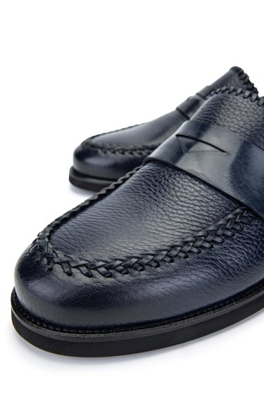  Tamer Tanca Erkek Hakiki Deri Lacivert Loafer Ayakkabı