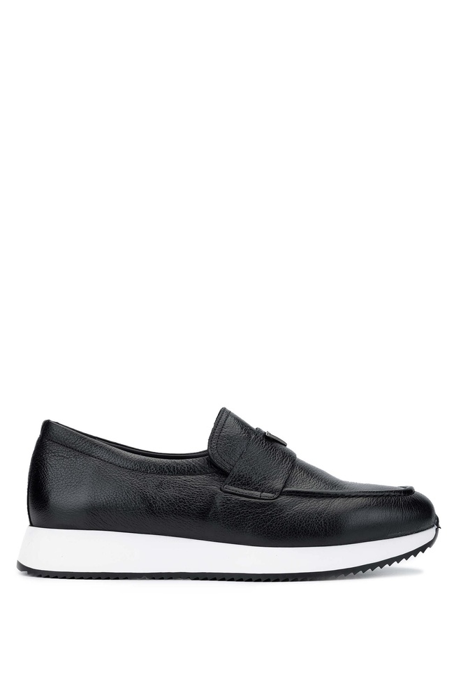  Tamer Tanca Erkek Hakiki Deri Siyah Deri Loafer Ayakkabı