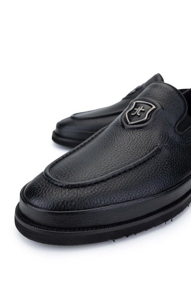  Tamer Tanca Erkek Hakiki Deri Siyah Floter Loafer Ayakkabı