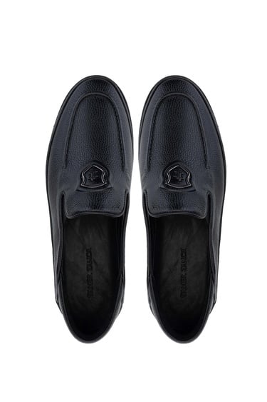  Tamer Tanca Erkek Hakiki Deri Siyah Floter Loafer Ayakkabı