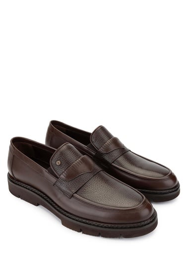  Tamer Tanca Erkek Hakiki Deri Kahverengi Loafer Ayakkabı