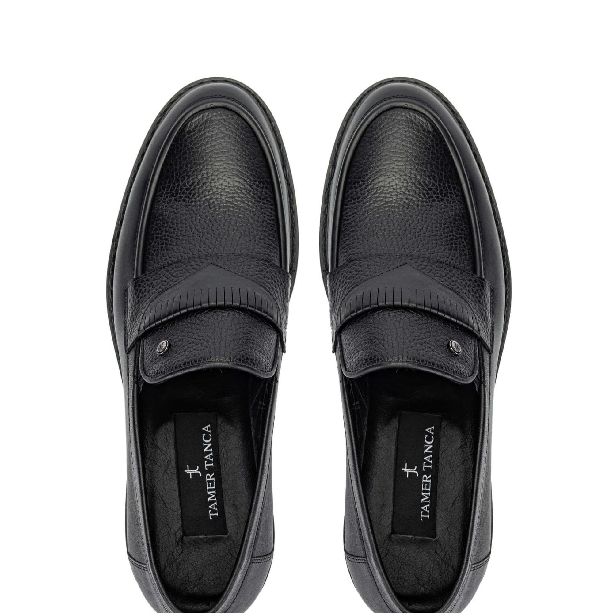 Tamer Tanca Erkek Hakiki Deri Siyah Loafer Ayakkabı
