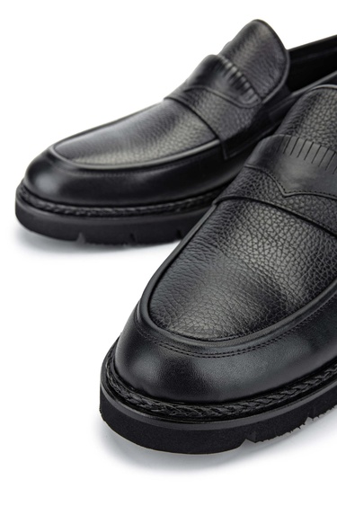  Tamer Tanca Erkek Hakiki Deri Siyah Loafer Ayakkabı