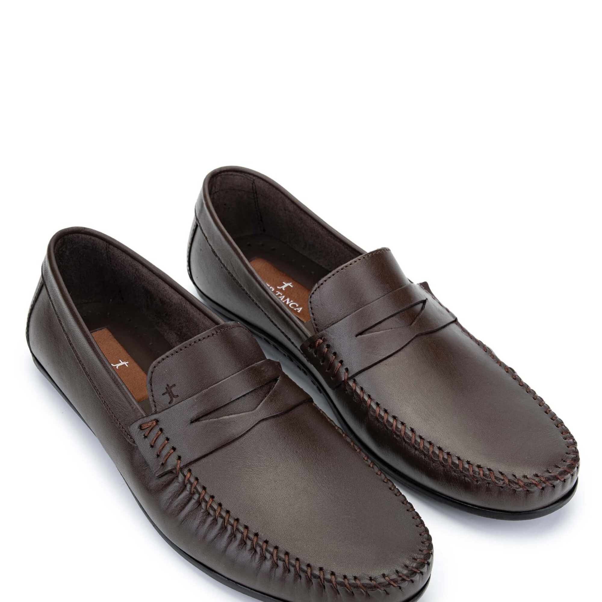 Tamer Tanca Erkek Hakiki Deri Kahverengi Loafer Ayakkabı