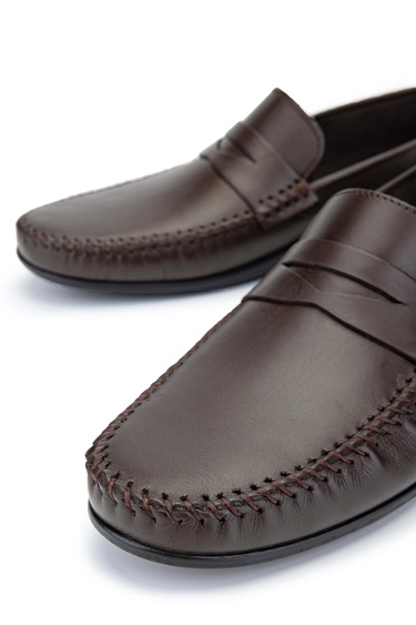  Tamer Tanca Erkek Hakiki Deri Kahverengi Loafer Ayakkabı