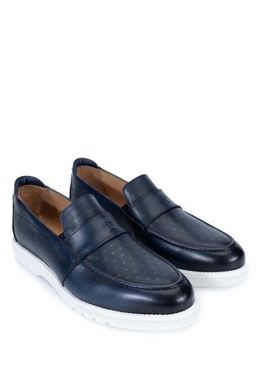  Tamer Tanca Erkek Hakiki Deri Lacivert Loafer Ayakkabı
