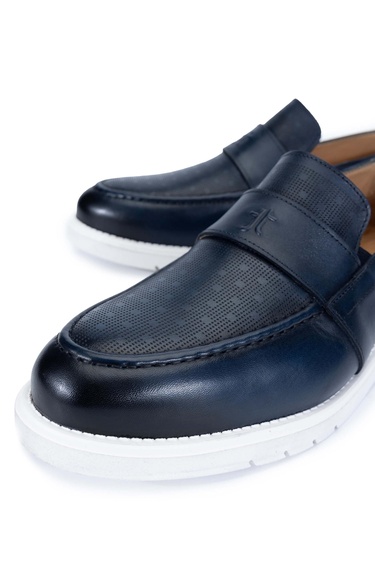  Tamer Tanca Erkek Hakiki Deri Lacivert Loafer Ayakkabı