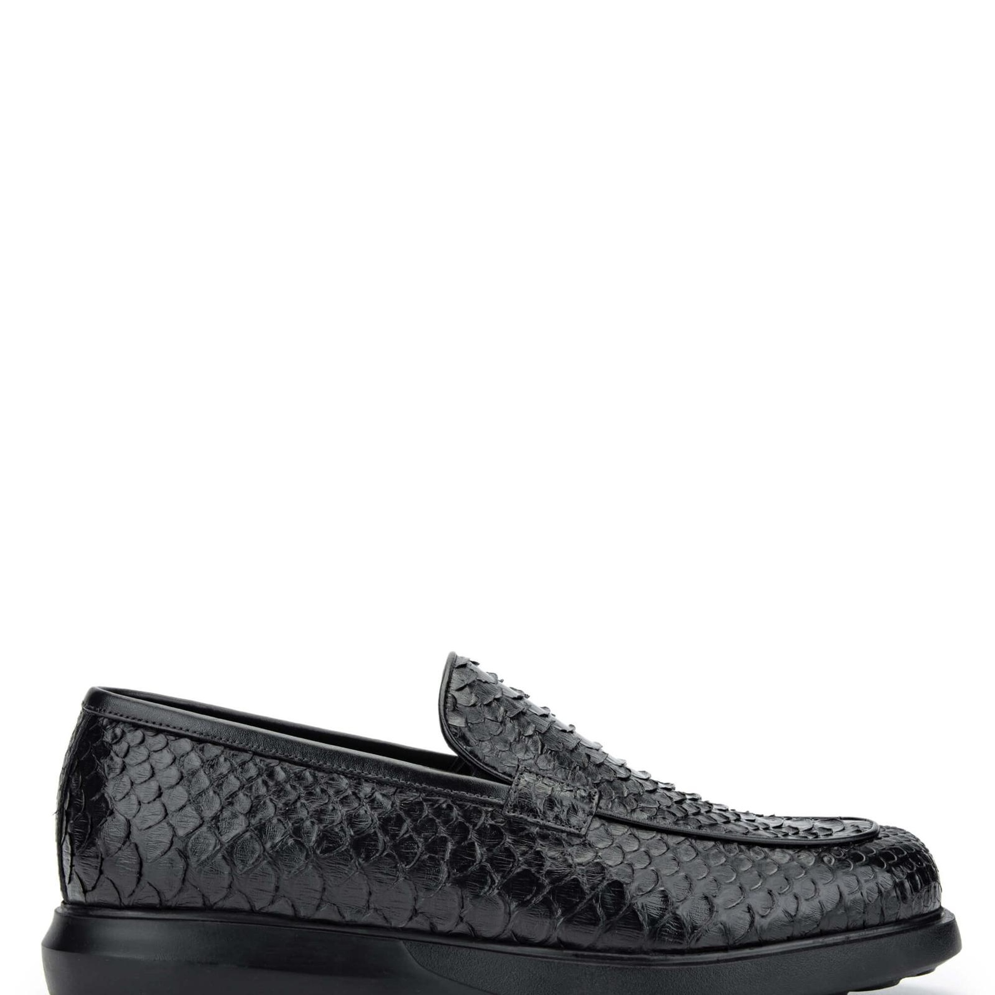 Tamer Tanca Erkek Hakiki Deri Siyah Yılan Loafer Ayakkabı