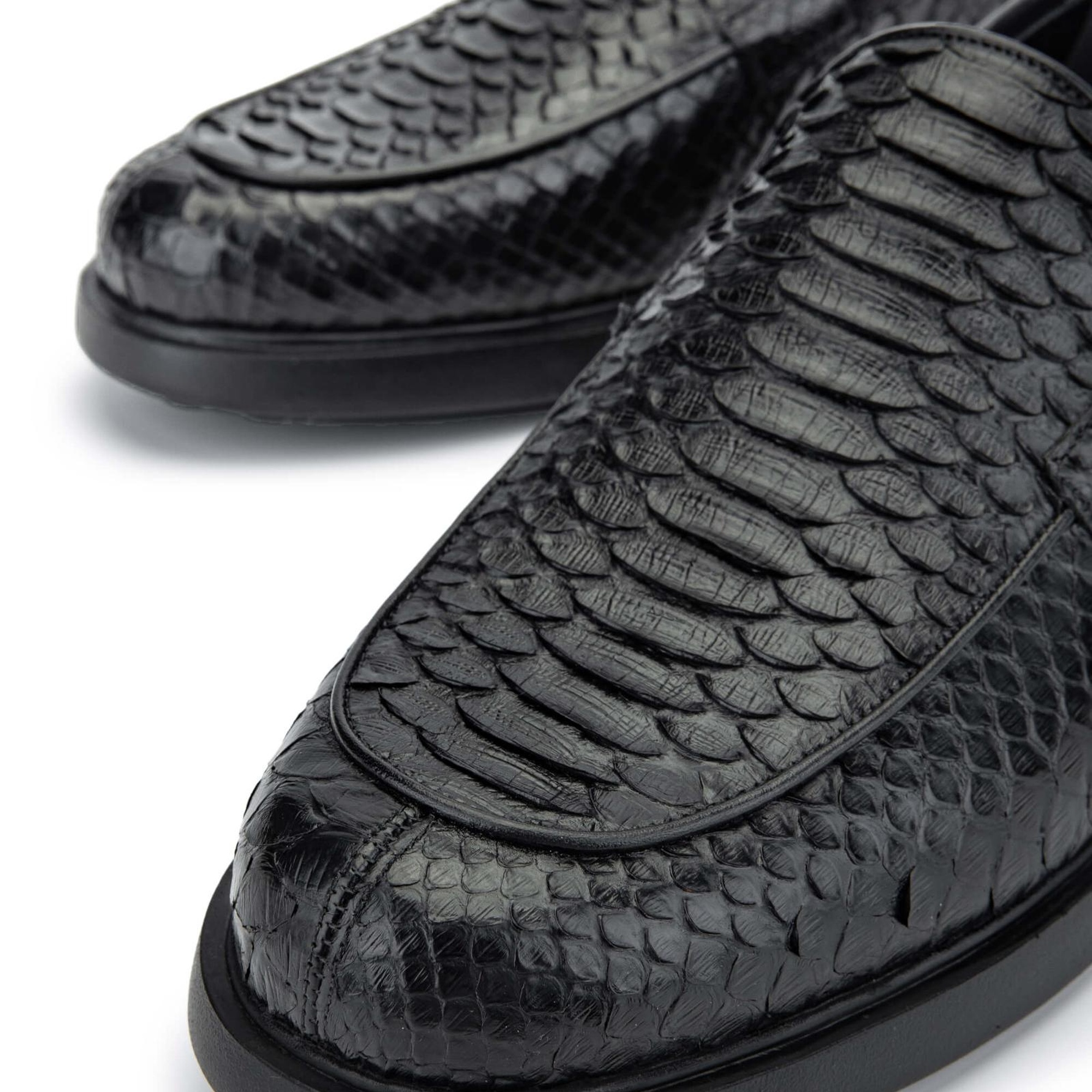 Tamer Tanca Erkek Hakiki Deri Siyah Yılan Loafer Ayakkabı