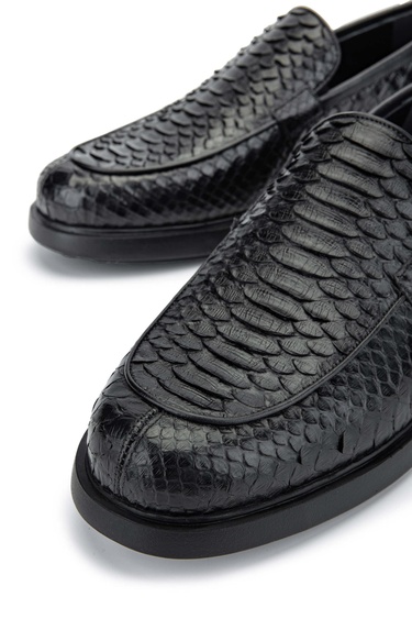  Tamer Tanca Erkek Hakiki Deri Siyah Yılan Loafer Ayakkabı