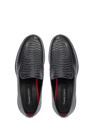  Tamer Tanca Erkek Hakiki Deri Siyah Yılan Loafer Ayakkabı