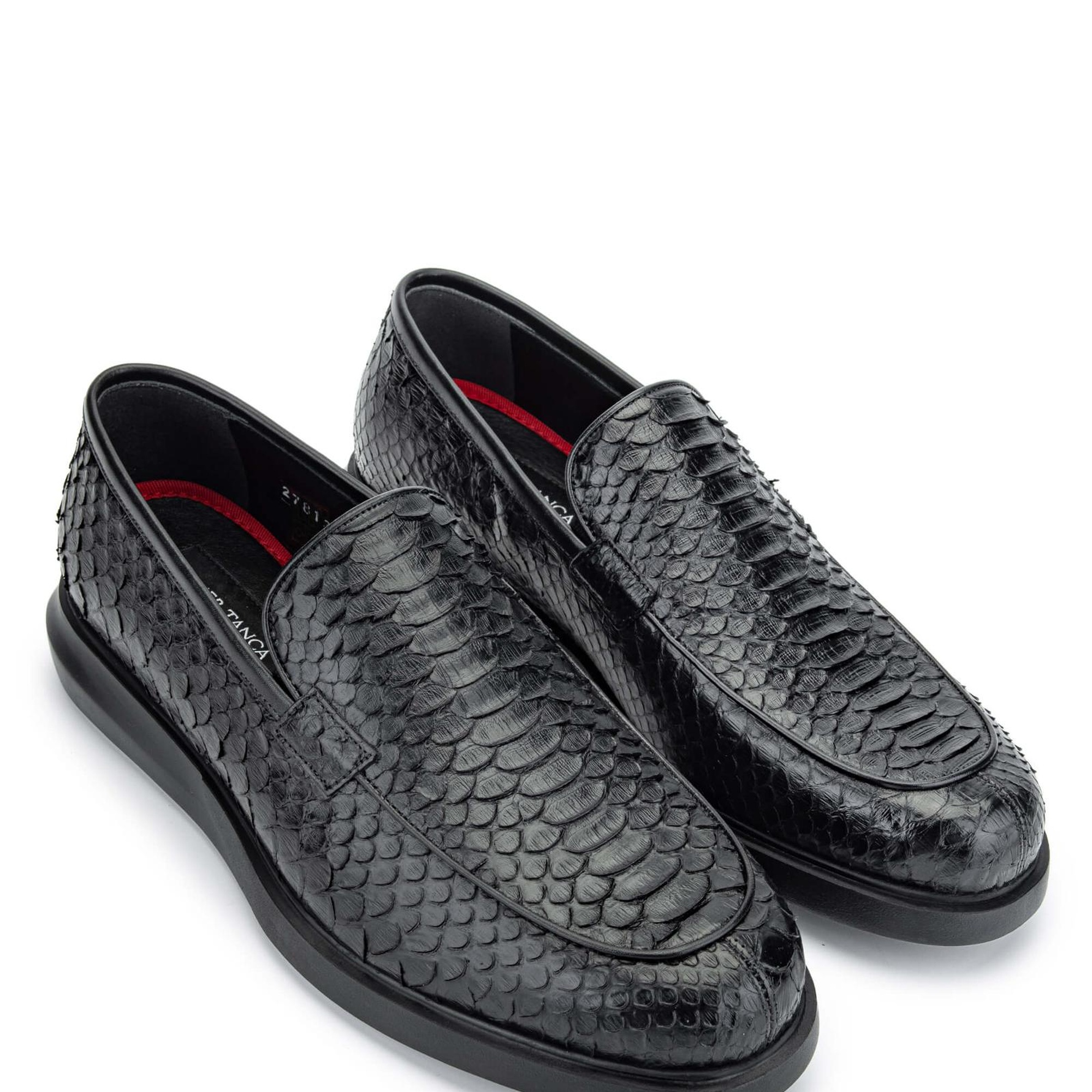 Tamer Tanca Erkek Hakiki Deri Siyah Yılan Loafer Ayakkabı