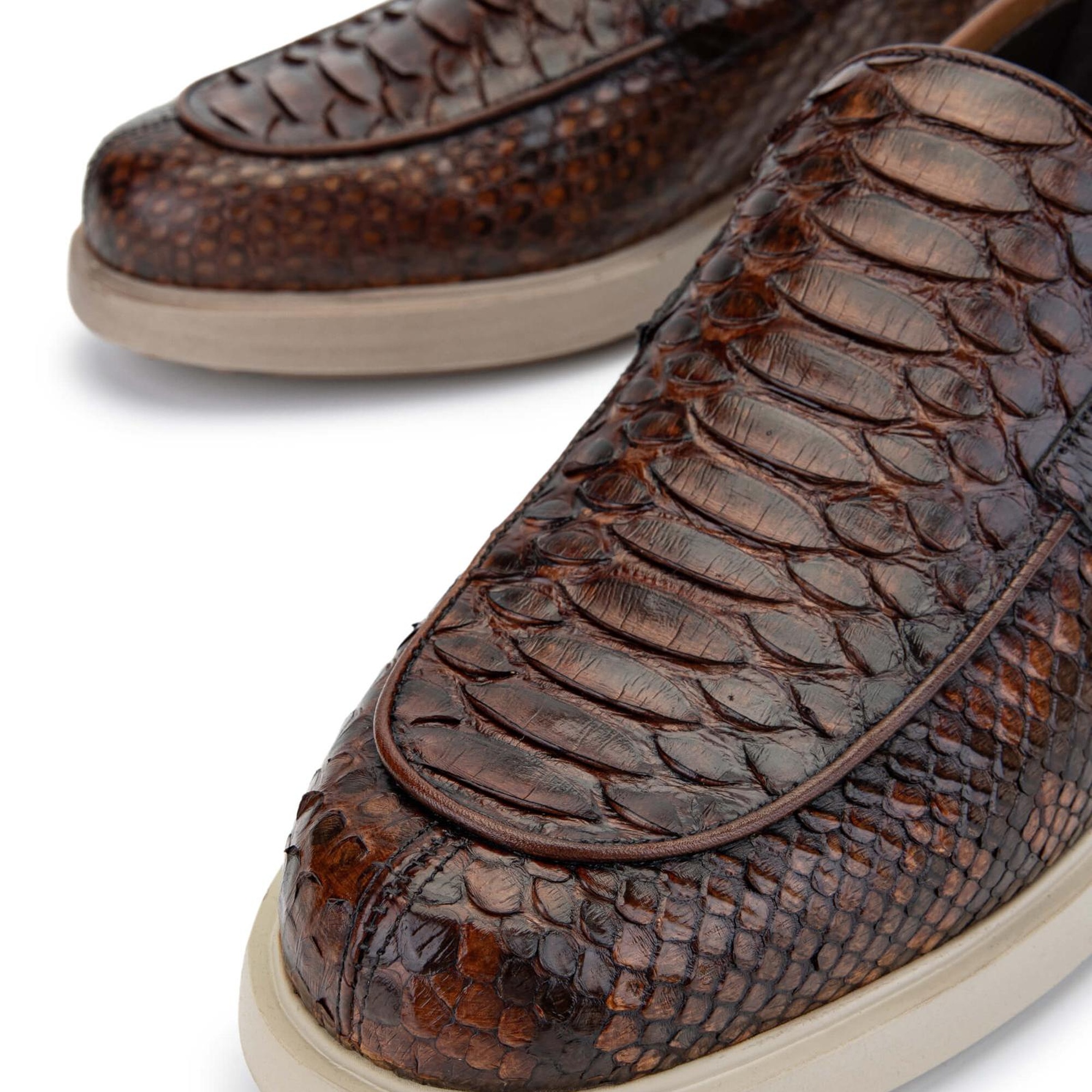 Tamer Tanca Erkek Hakiki Deri Taba Yılan Loafer Ayakkabı