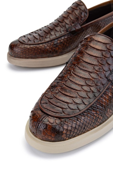  Tamer Tanca Erkek Hakiki Deri Taba Yılan Loafer Ayakkabı