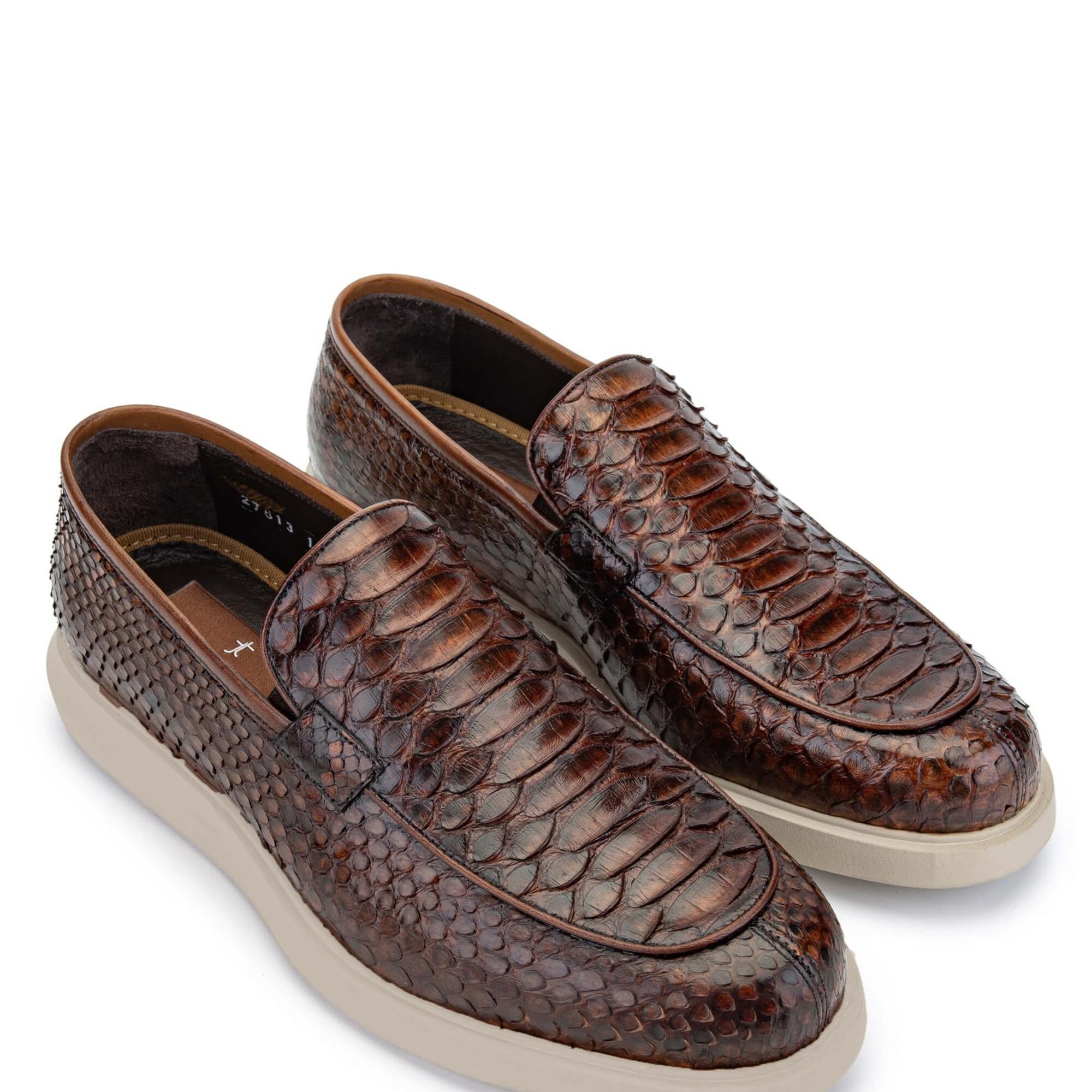 Tamer Tanca Erkek Hakiki Deri Taba Yılan Loafer Ayakkabı