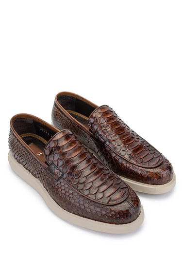  Tamer Tanca Erkek Hakiki Deri Taba Yılan Loafer Ayakkabı