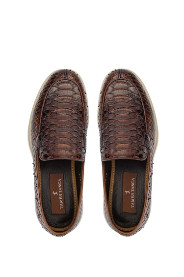  Tamer Tanca Erkek Hakiki Deri Taba Yılan Loafer Ayakkabı