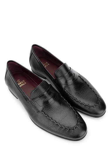  Tamer Tanca Erkek Hakiki Deri Siyah Loafer Ayakkabı