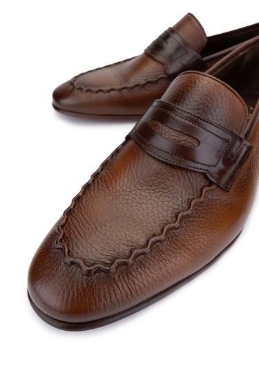  Tamer Tanca Erkek Hakiki Deri Taba Loafer Ayakkabı