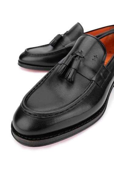  Tamer Tanca Erkek Hakiki Deri Siyah Loafer Ayakkabı