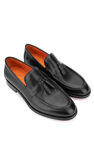  Tamer Tanca Erkek Hakiki Deri Siyah Loafer Ayakkabı