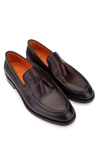  Tamer Tanca Erkek Hakiki Deri Kahverengi Loafer Ayakkabı