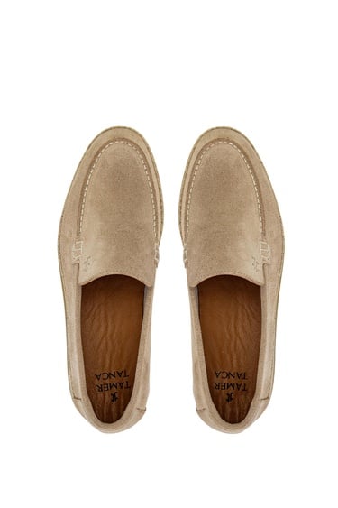 Tamer Tanca Erkek Hakiki Deri Bisküvi Süet Loafer Ayakkabı