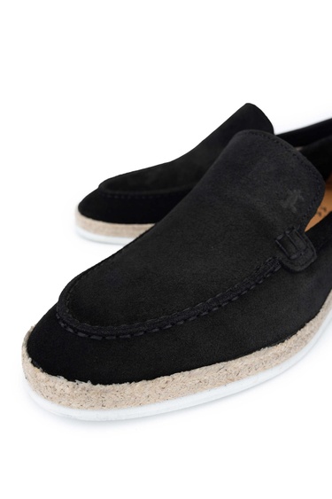  Tamer Tanca Erkek Hakiki Deri Siyah Süet Loafer Ayakkabı