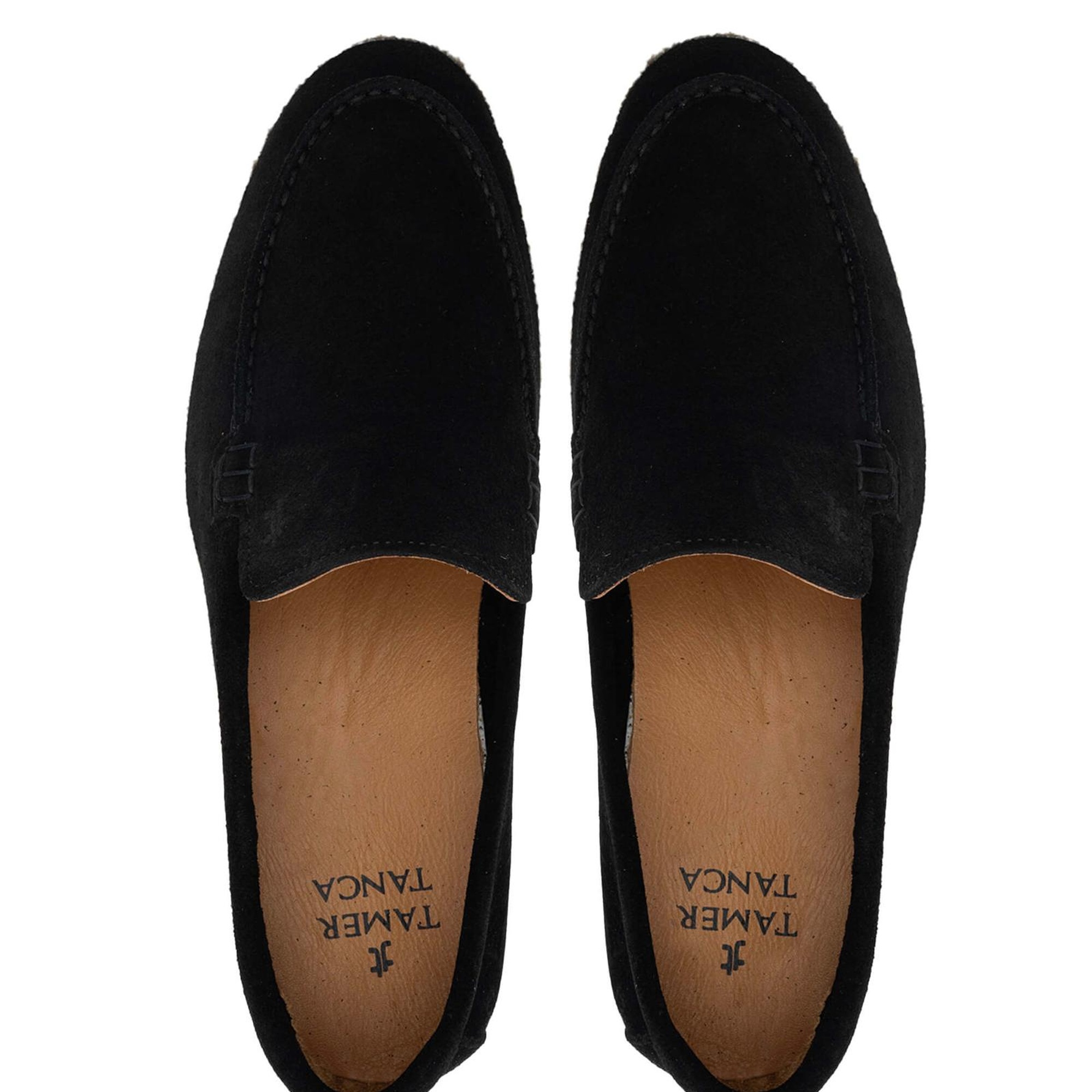 Tamer Tanca Erkek Hakiki Deri Siyah Süet Loafer Ayakkabı