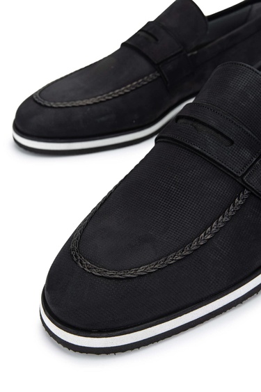  Tamer Tanca Erkek Hakiki Deri Siyah Nubuk Loafer Ayakkabı