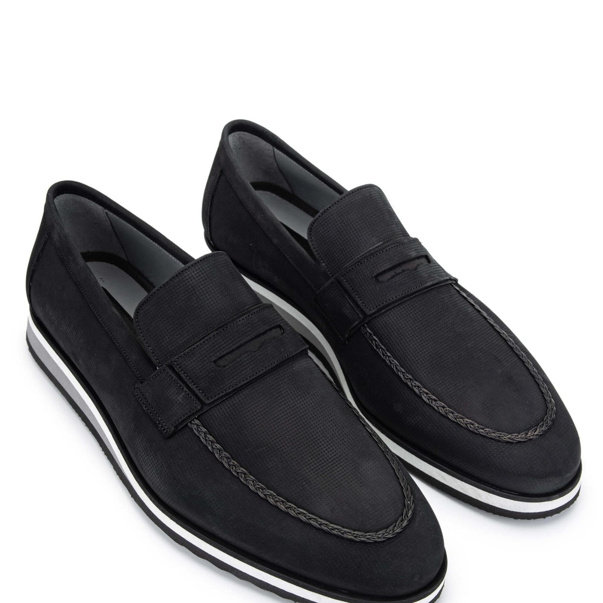 Tamer Tanca Erkek Hakiki Deri Siyah Nubuk Loafer Ayakkabı