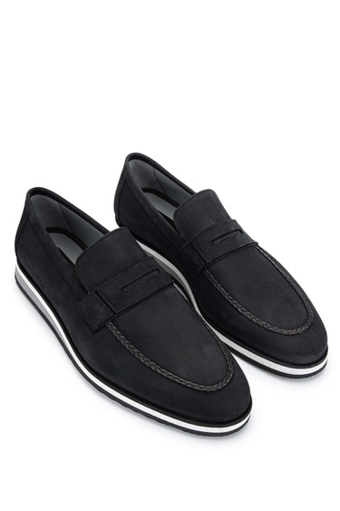  Tamer Tanca Erkek Hakiki Deri Siyah Nubuk Loafer Ayakkabı